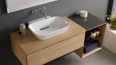 Geberit ONE lavabo à poser, meuble sous-lavabo en chêne