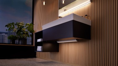 Meuble sous lavabo avec bandeau lumineux (© Geberit)