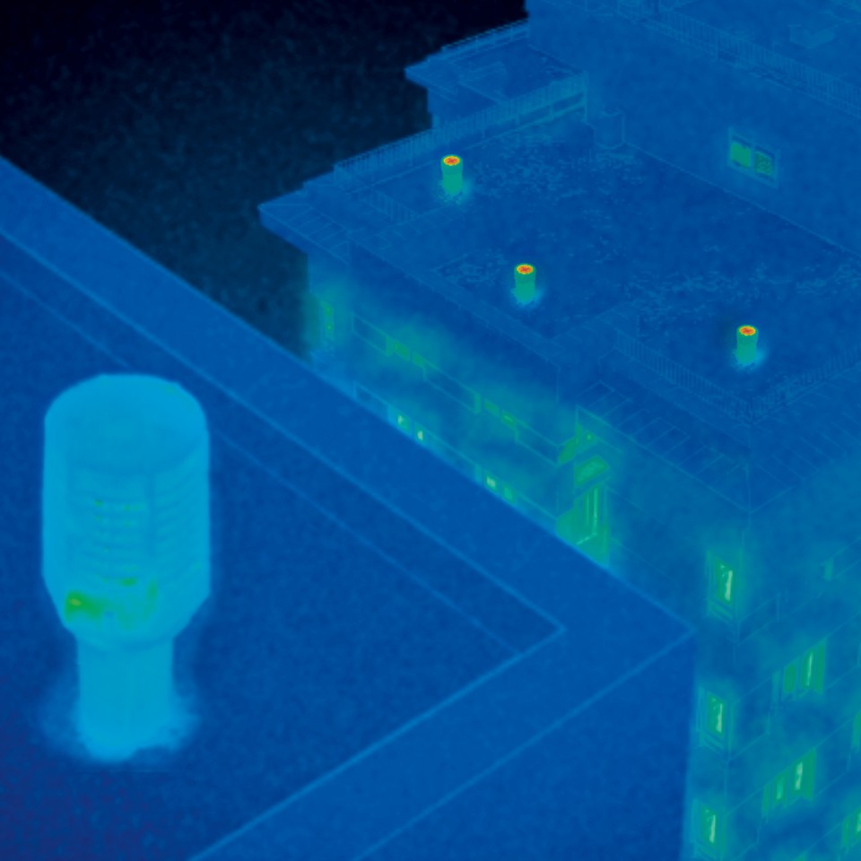 Image thermique des conduites de ventilation ouvertes vers le haut équipées de clapets de retenue d’énergie Geberit