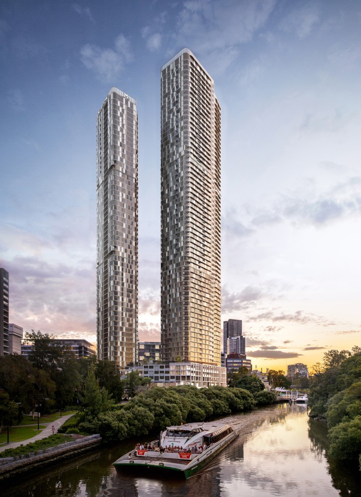 Les deux tours du 180 George Towers dominent la banlieue ouest de Sydney (© Meriton Group)