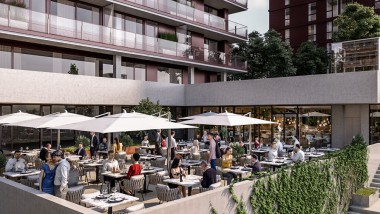 Toits-terrasses en saillie et gastronomie font partie des prestations (© Soravia)