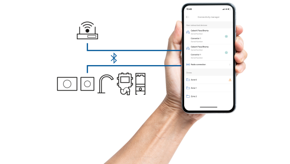 L'utilisation, l'enregistrement et la maintenance s'effectuent à l'aide de l'application Geberit Control.