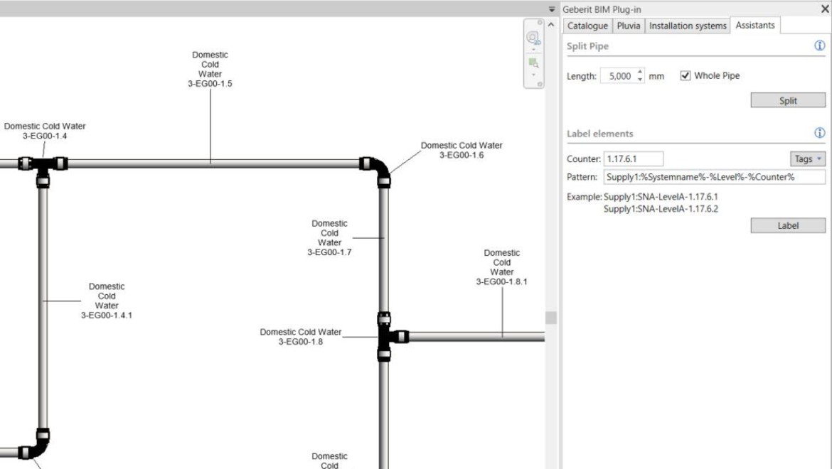 Numérotation des tronçons dans Geberit BIM Plug-in