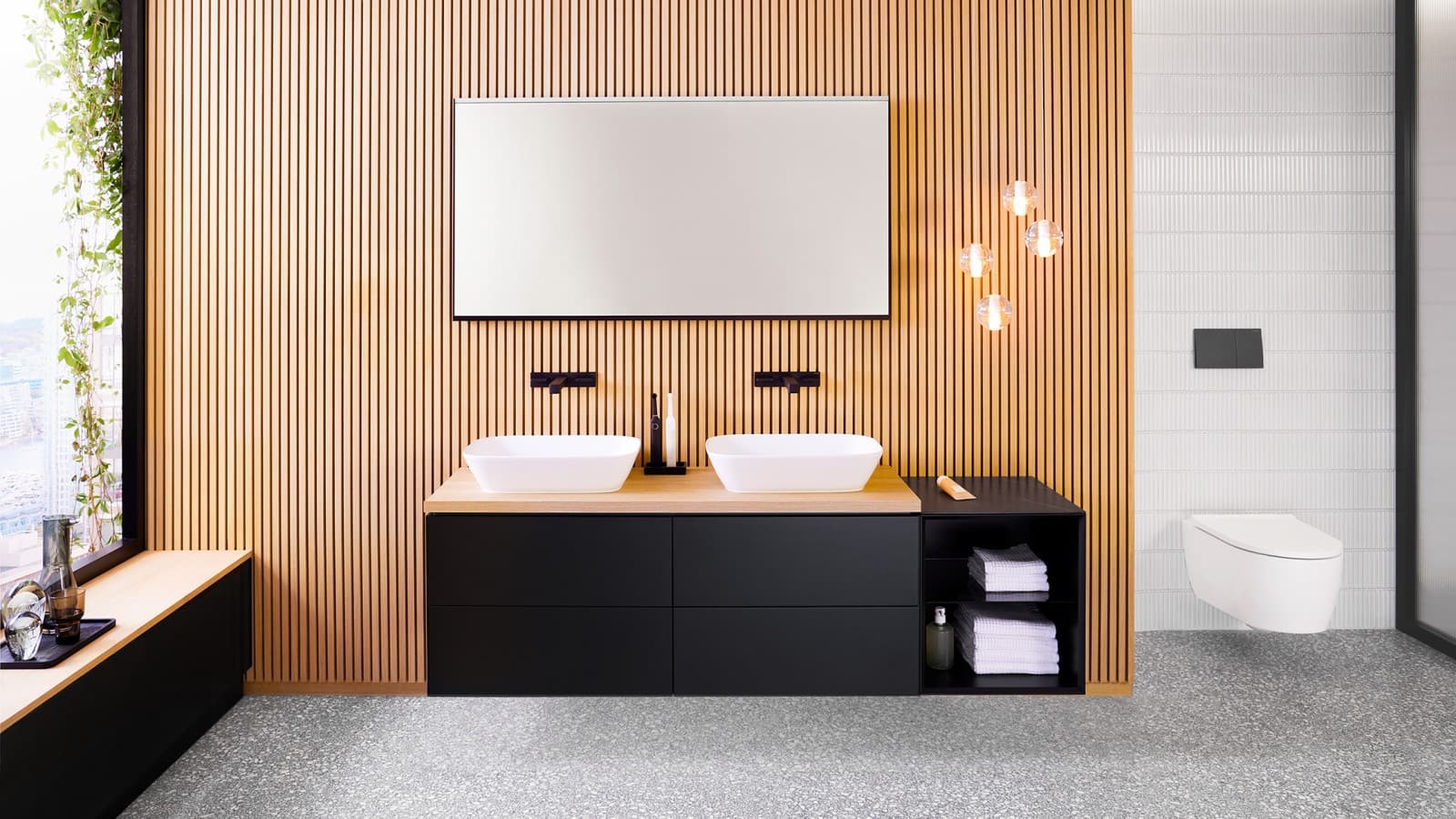 Geberit ONE salle de bain avec lavabo à poser (© Geberit) Geberit ONE salle de bain avec lavabo à poser (© Geberit)