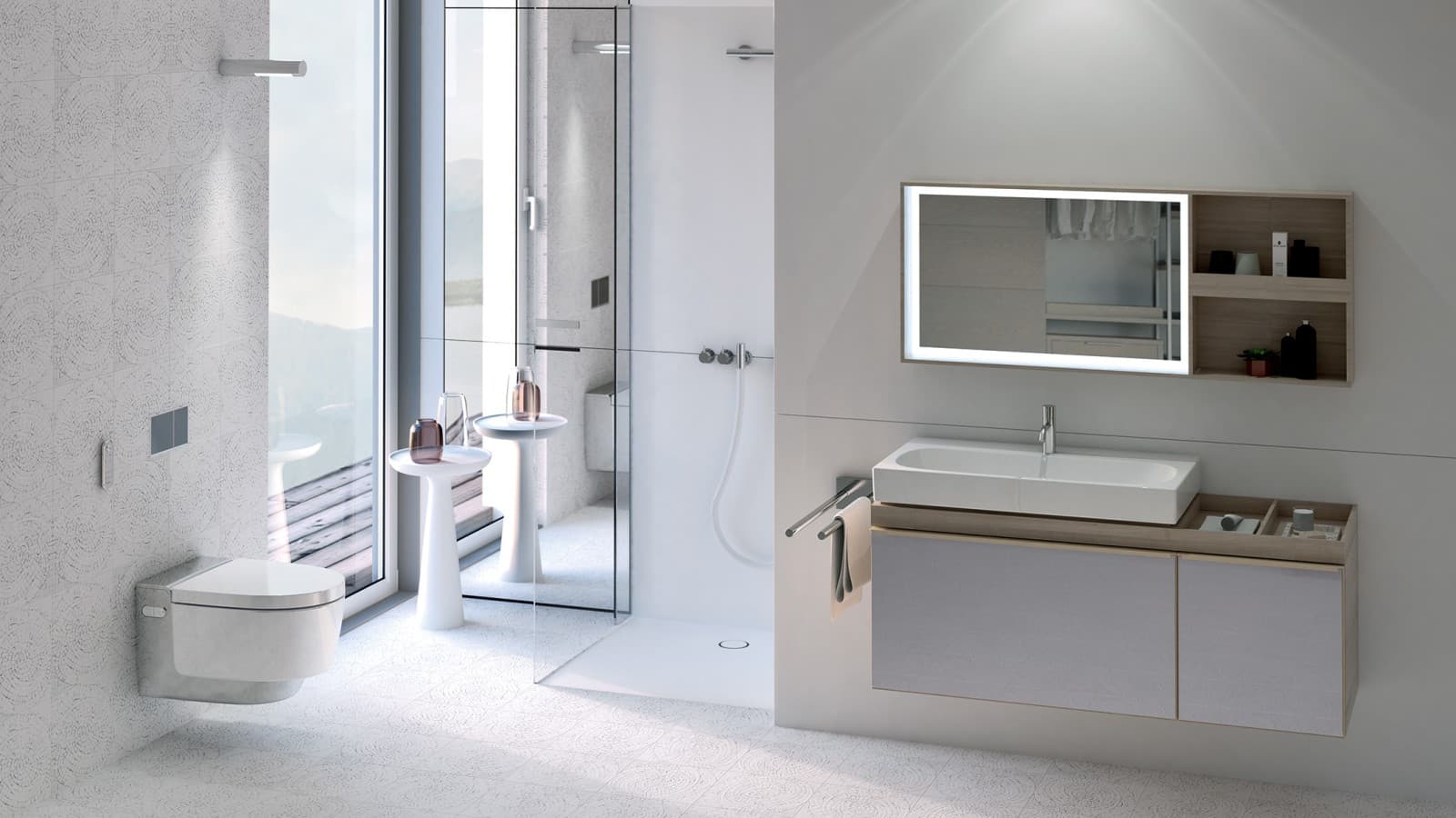 Salle de bains avec WC-douche AquaClean Mera chrome Salle de bains avec WC-douche AquaClean Mera chrome
