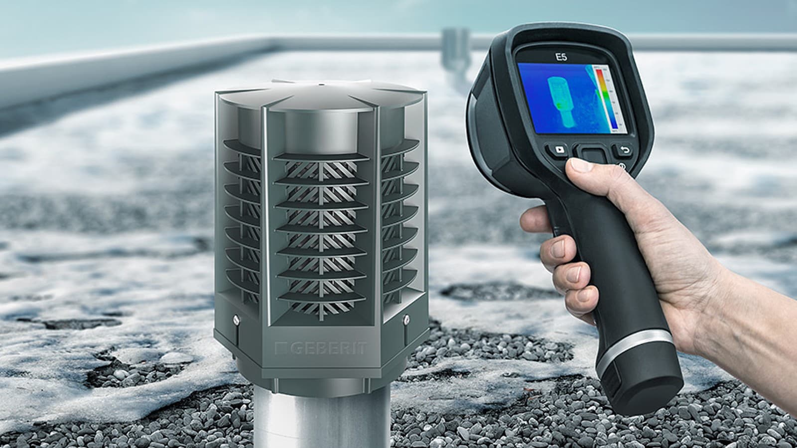 L’image thermique montre de faibles déperditions de chaleur avec le clapet de retenue d’énergie Geberit L’image thermique montre de faibles déperditions de chaleur avec le clapet de retenue d’énergie Geberit
